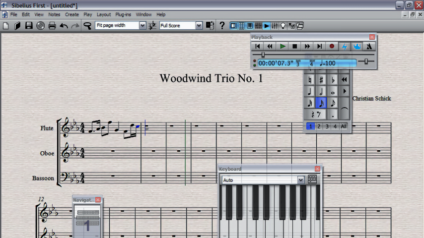 A screenshot of Sibelius music notation software.