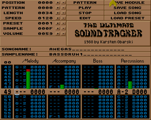 Screenshot of 1988 version of Ultimate Soundtracker.