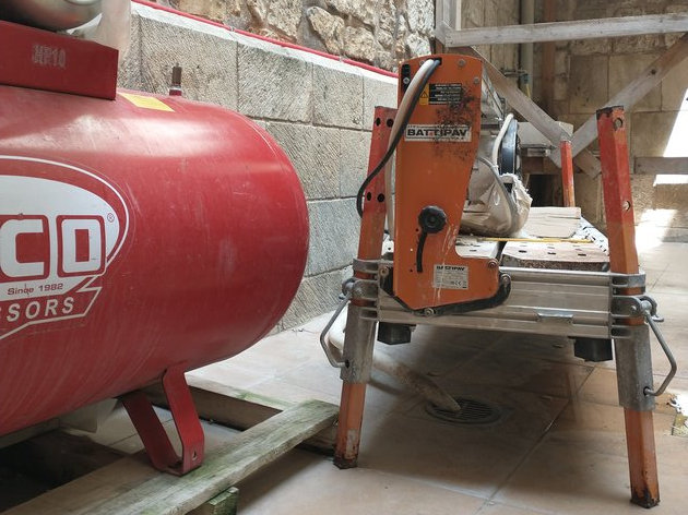 Stones being cut to renew the Church of the Holy Sepulchre.